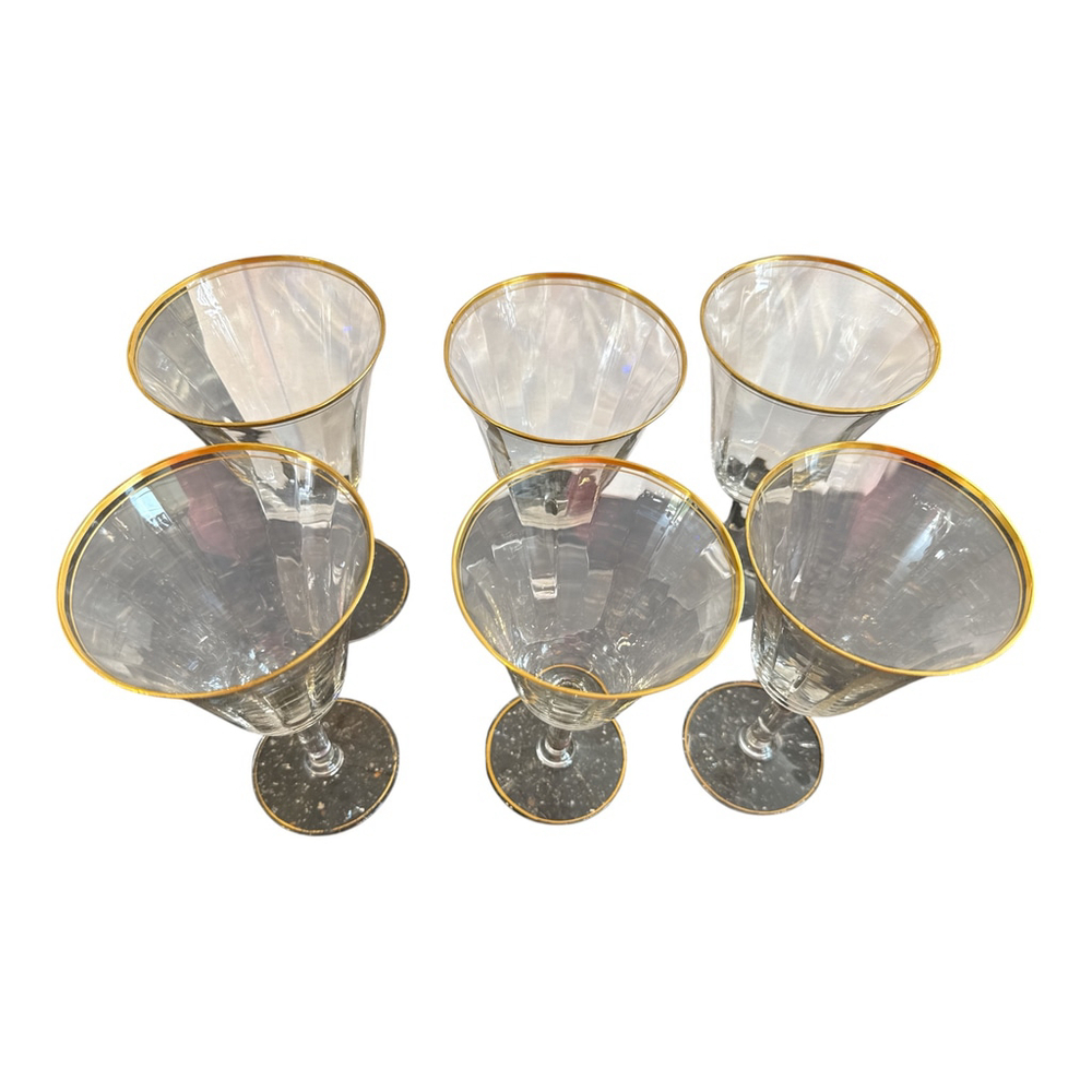 Vintage Crystal Wine Glasses with Gold Rim, Set of 6, 6 oz - Picture 2 of 4